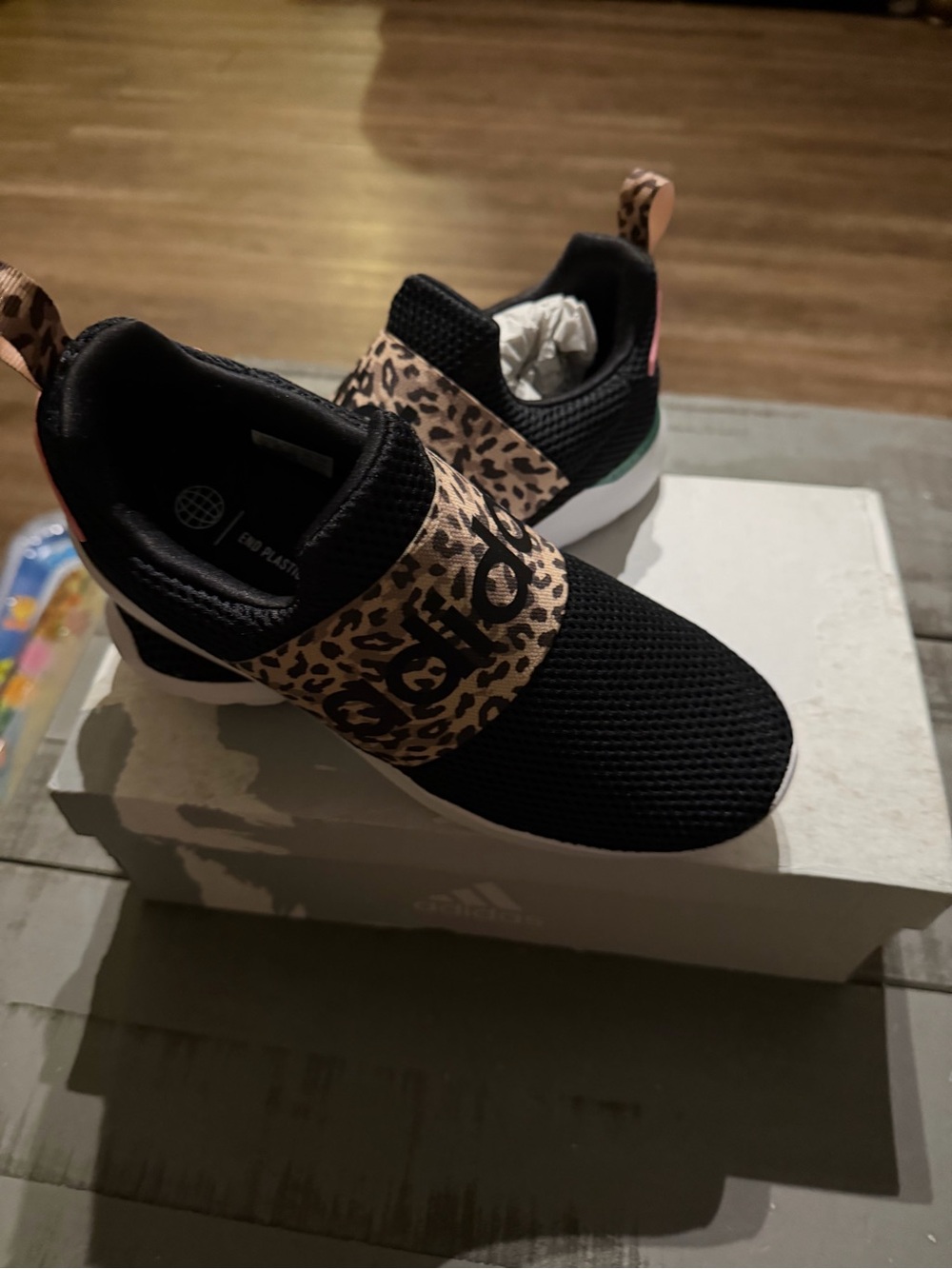 adidas Kids Black Sneakers with Leopard Strap